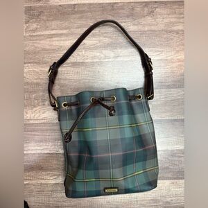Polo Ralph Lauren Draw String Bucket Purse PVC Plaid Green